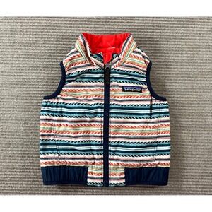 Patagonia Kids Reversible Puffer Vest Red Blue Striped Quilted Full Zip 3T